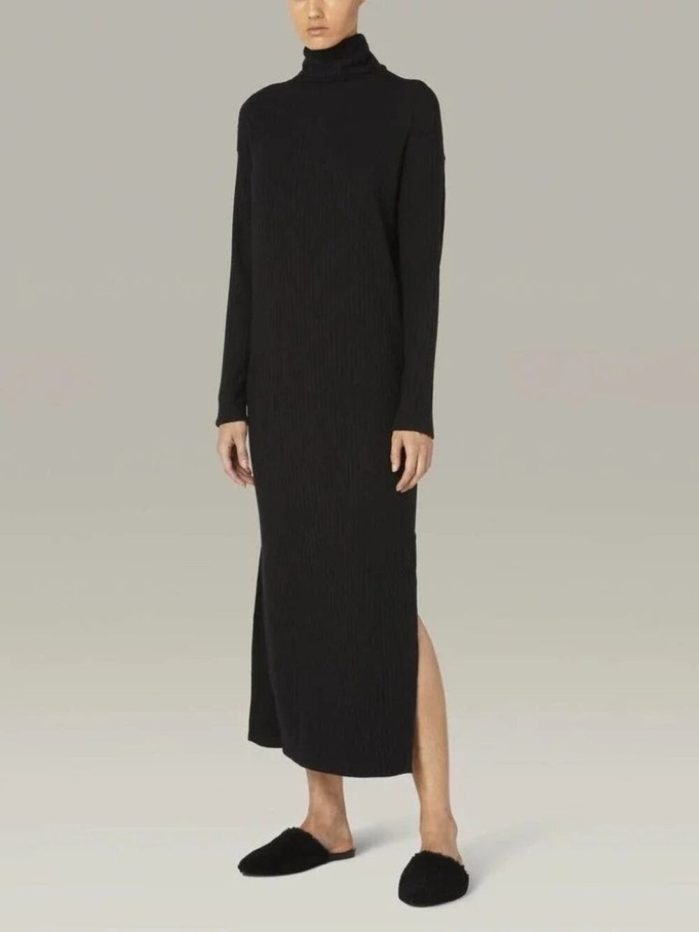 $395 ENZA COSTA Dress Black Boucle Knit Long Sleeve Turtleneck Maxi Size S NWT